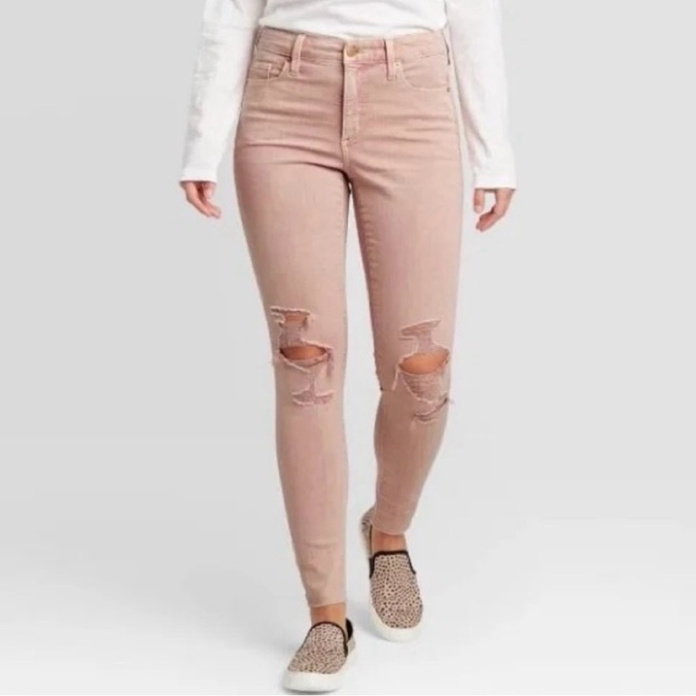 UT Pink High Rise Distressed Skinny Cut Off Hem Jeans